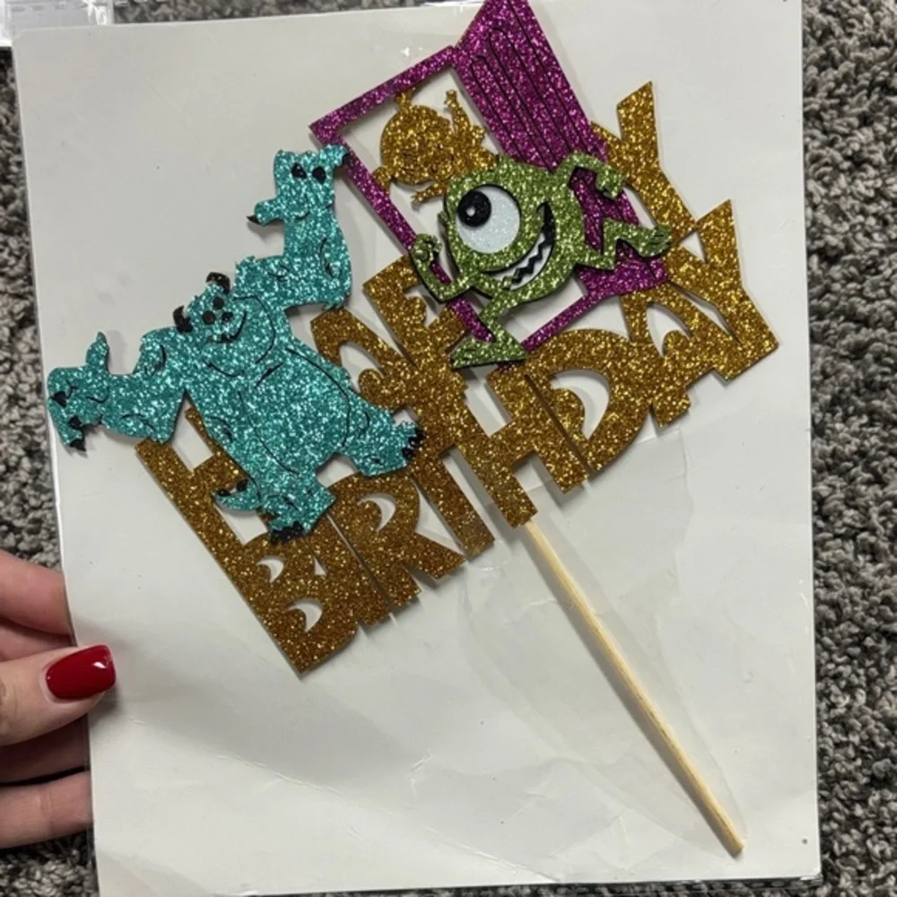Glittery Birthday Cake Topper with Monsters Inc